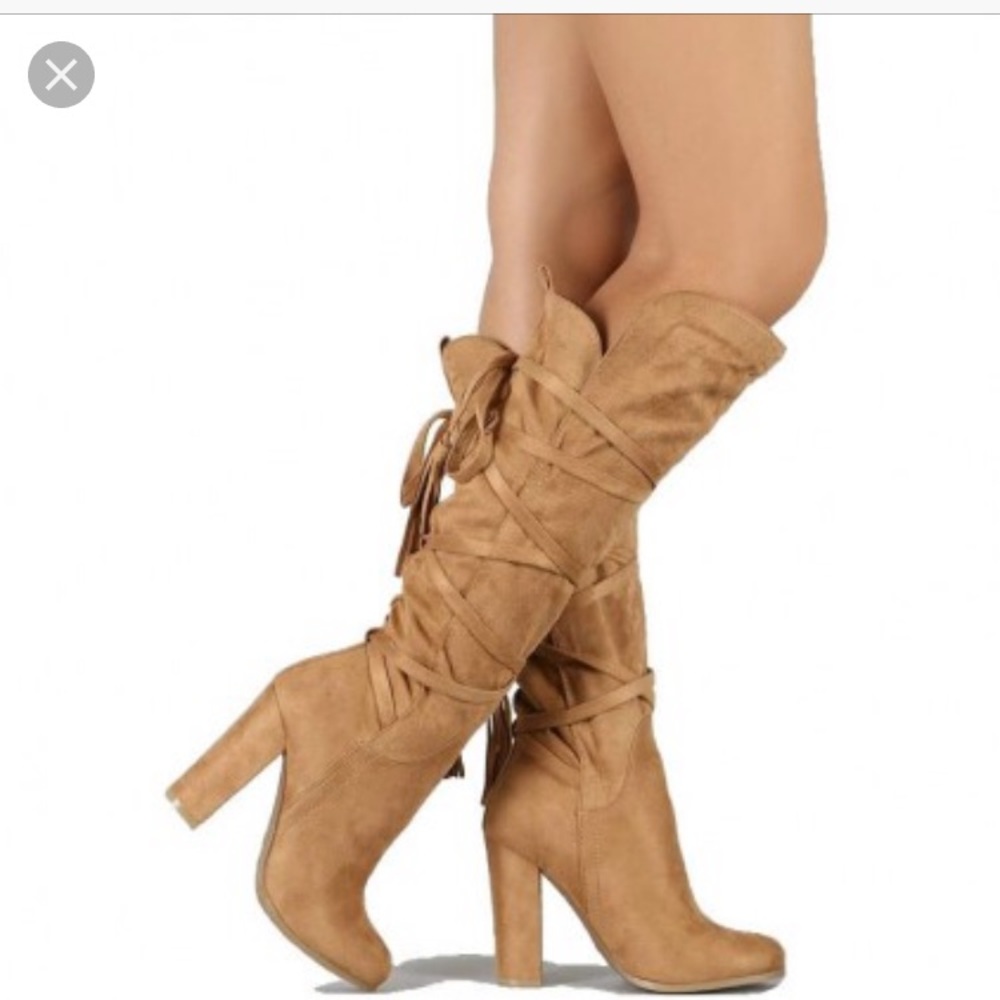 Camel suede heeled boots